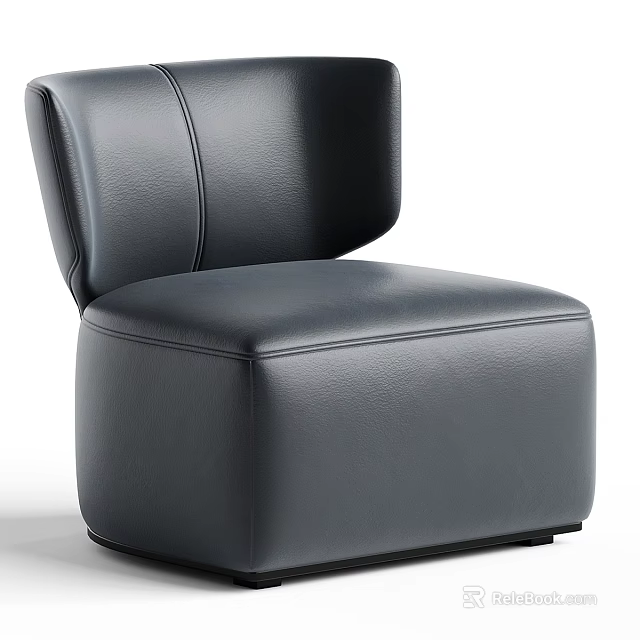 Modern Black Leather Single Sofa With Curved Backrest And Sleek Design 3d model