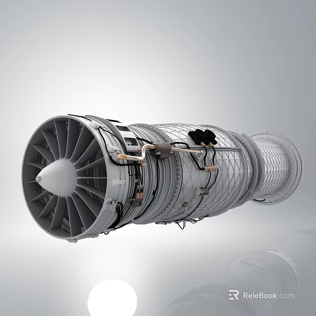 High Precision Aero Turbine Engine with Fan Blades and Internal Turbine Components Industrial Design 3d model 