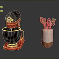 Red Base Black Stand Mixer and Beige Brown Vase with Kitchen Utensils