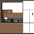 Modern Wooden White Sideboard Design With Countertop Coffee Machine And Refrigerator