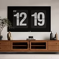 Brown Wooden TV Stand Adorned with Potted Plant Decorative Figurine Media Player and Vases