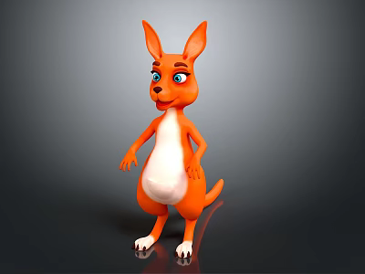 Cute Cartoon Kangaroo With Orange Body White Belly And Blue Eyes Standing On Dark Background 3d model