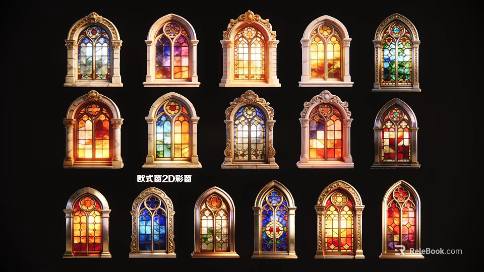 Ornate Vintage European Stained Glass Window Carving Decorative Wall Hangings 3d model 