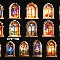 Ornate Vintage European Stained Glass Window Carving Decorative Wall Hangings