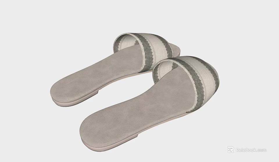 Light Gray Striped Slippers With Soft Insole For Comfortable Daily Wear 3d model 