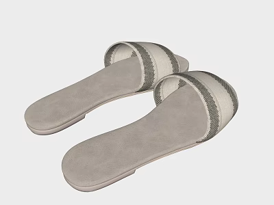 Light Gray Striped Slippers With Soft Insole For Comfortable Daily Wear 3d model
