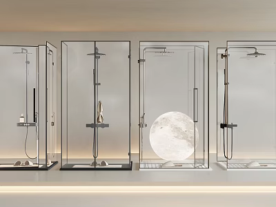 Modern Shower Head In Transparent Glass Shower Enclosures With Full Moon Background 3d model