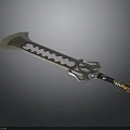 Shiny Metal Battle Axe With Intricate Patterns And Ornate Handle Design