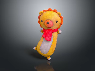 Cute Lion Stuffed Toy Placed On Wooden Kids Chair For Nursery Furniture 3d model