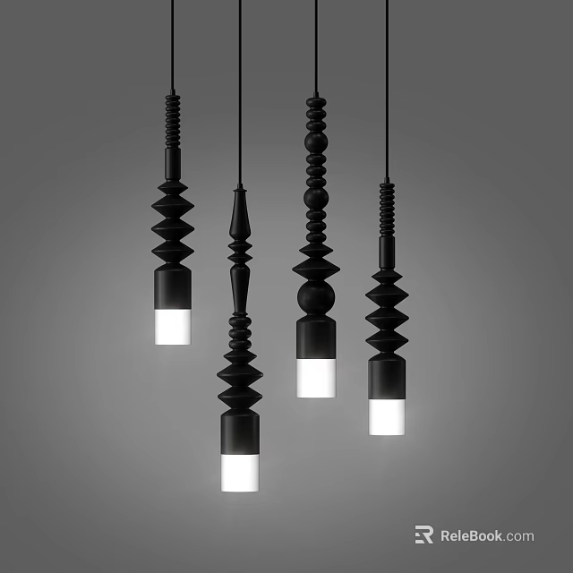 Modern Black Pendant Lights With Various Shapes And White Light Sources Design 3d model 