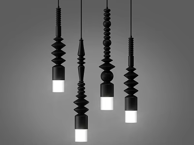 Modern Black Pendant Lights With Various Shapes And White Light Sources Design 3d model