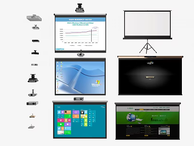 Projection Monitoring System With Projectors Screens And Various Display Contents Like Charts Calendars 3d model