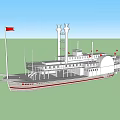 Two Steam Paddle Wheel Boats With Red Flags And Decks 3d model