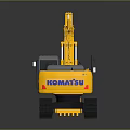 Detailed Yellow Komatsu 200 Tracked Excavator With Front Bucket And Operator Cab