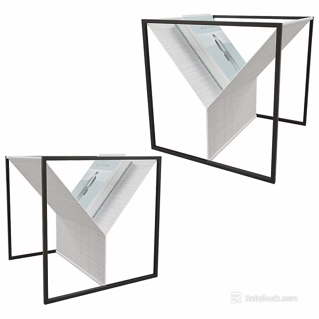Modern Geometric Side Tables With Black Frame And White Woven Fabric Panels 3d model 