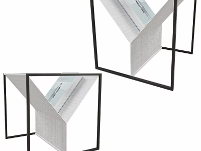 Modern Geometric Side Tables With Black Frame And White Woven Fabric Panels 3d model