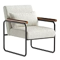 Fluffy Beige Accent Chair with Wooden Armrests Black Metal Frame and Comfortable Cushion