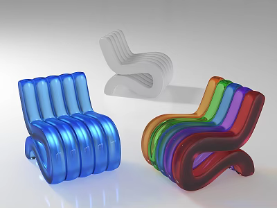 Modern Curved Leisure Chairs With Stylish Design And Blue White Multicolor Hues 3d model