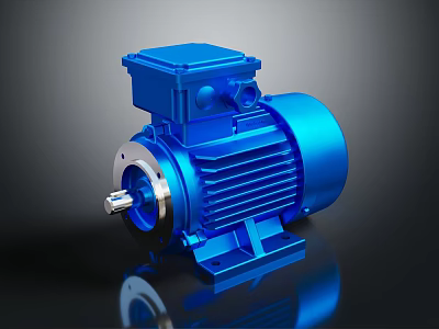 Blue Electric Motor With Industrial Metal Casing Shaft And Top Control Box 3d model