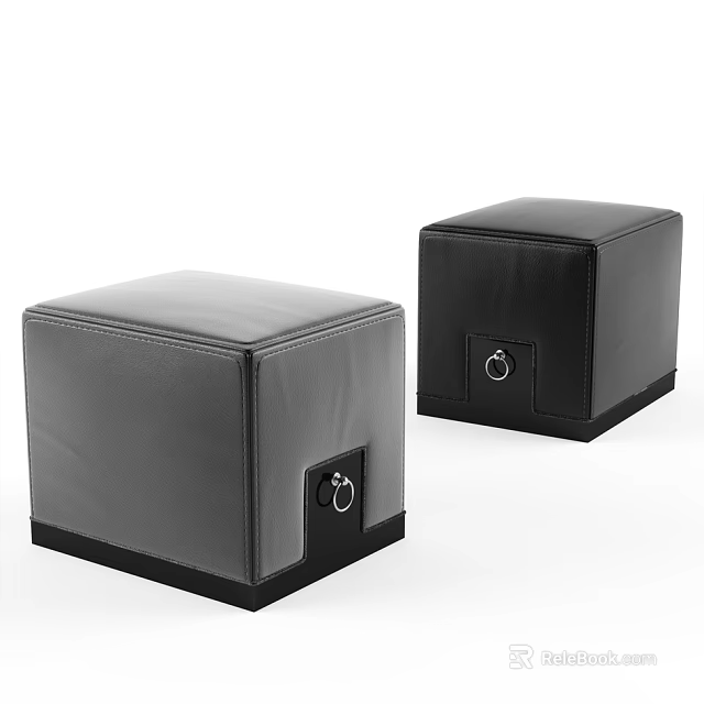 Modern Square Leather Stools With Ring Handle And Black Base 3d model 