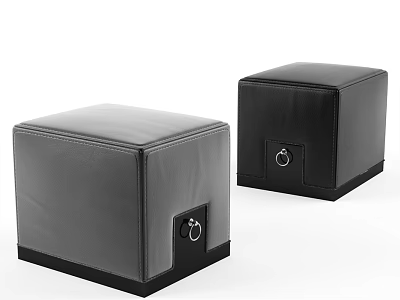 Modern Square Leather Stools With Ring Handle And Black Base 3d model