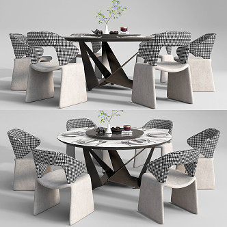 Modern Dining Table and Chair Combination Round Table Dining Table and Chair Combination 3d model