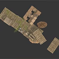 Wooden Dock Structure With Planks Crates And Floating Platform Sections