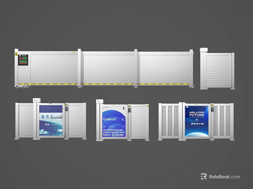 Public Facility Security Gates With Display Screens And Advertising Panels 3d model
