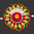 Colorful Decorative Headpiece With Yellow Red White Beads And Floral Center Design