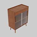 Modern Wooden Decorative Cabinet With Textured Glass Doors Open Shelf And Tapered Legs