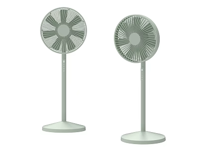 Two Light Green Standing Electric Fans With Modern Minimalist Design And Stable Base 3d model