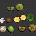 Fresh Tropical Fruits Featuring Whole And Cut Coconuts Jackfruits And Pineapples