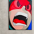 Cartoon Wall Art With Red Blue Backgrounds Exaggerated Faces Open Mouths On Gray Wall