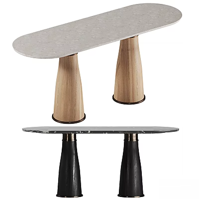 Console Table Two Modern Designs With Light Dark Stone Tops And Wooden Black Legs 3d model