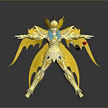 Golden Decorative Figure With Blue Hair Outstretched Arms Red Black Flowers