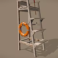 Outdoor Wooden Ladder Chair With Red White Umbrella And Orange Lifebuoy