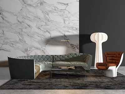 Modern Luxury Sofa Coffee Table Set with Marble Wall Accent Chair and Floor Lamp 3d model