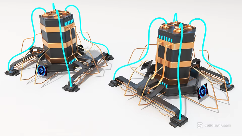 Advanced Industrial Equipment With Black Body Blue Pipes Metal Structure Connected Pipelines And Base Supports 3d model 