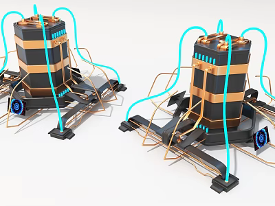 Advanced Industrial Equipment With Black Body Blue Pipes Metal Structure Connected Pipelines And Base Supports 3d model