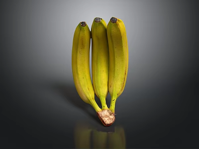 Ripe Fresh Yellow Bananas Bunch With Green Stems On Dark Background 3d model