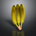 Ripe Fresh Yellow Bananas Bunch With Green Stems On Dark Background