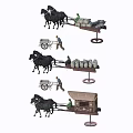 Multiple People Guiding Horse Drawn Carts With Bags Barrels And Covered Wagons