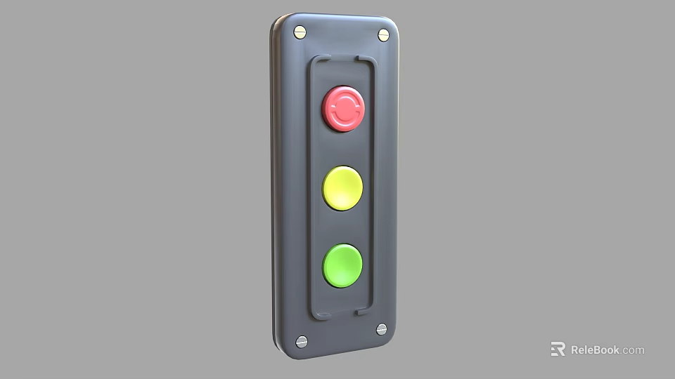 Black Panel Control Switch with Three Round Red Yellow Green Buttons 3d model 
