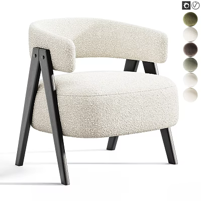 Modern Beige Textured Fabric Armchair With Black Wooden Legs And Curved Arms 3d model