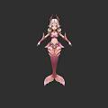 Fantasy Mermaid Game Movie Character With Pink Tail Blonde Hair And Decorative Horns