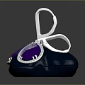 Elegant Purple Gemstone Earrings With Silver Frame And Velvet Base