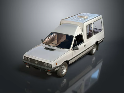 Stylish White Compact Retro Car With Roof Storage And Side Windows Design 3d model