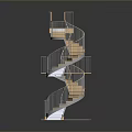 Spiral Staircase in Dollar Sign Shape with Wooden Steps and Metal Railings