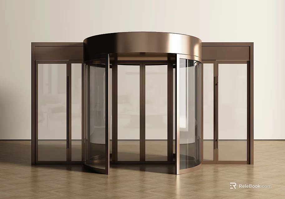Contemporary Revolving Door Design With Metal Frame And Glass Panels For Modern Entrance 3d model 