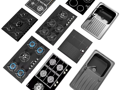 Stylish Modern Kitchen Appliances Featuring Gas Hobs Induction Cooktops And Sinks 3d model